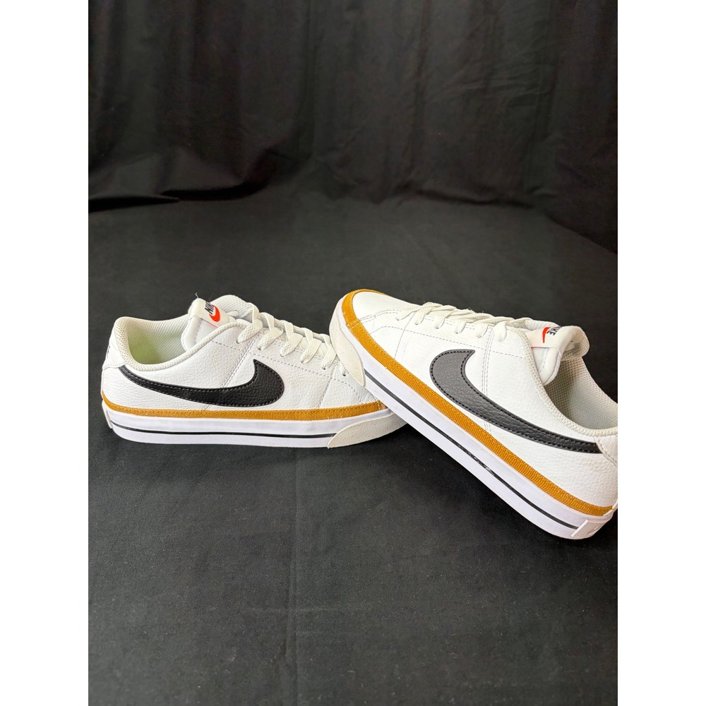 Nike Court Legacy Low White Black Mustard Yellow Canvas Trim Sneakers DH3161-100 - Picture 11 of 16